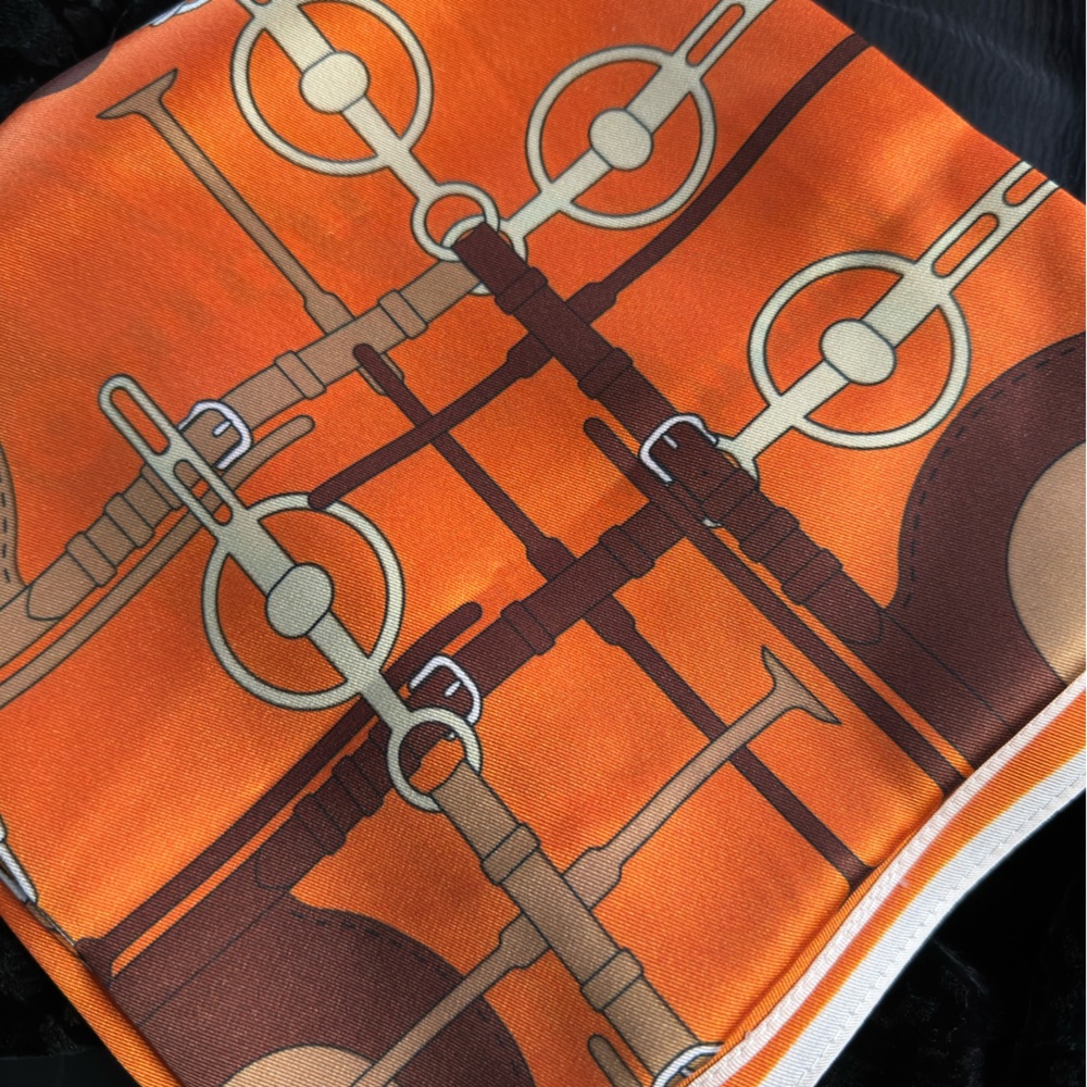 CLOSET CLEAR OUT!! Beautiful Orange Equestrian SILK Print Scarf 24”x24”
